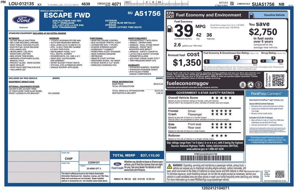 2025 Ford Escape Hybrid Platinum