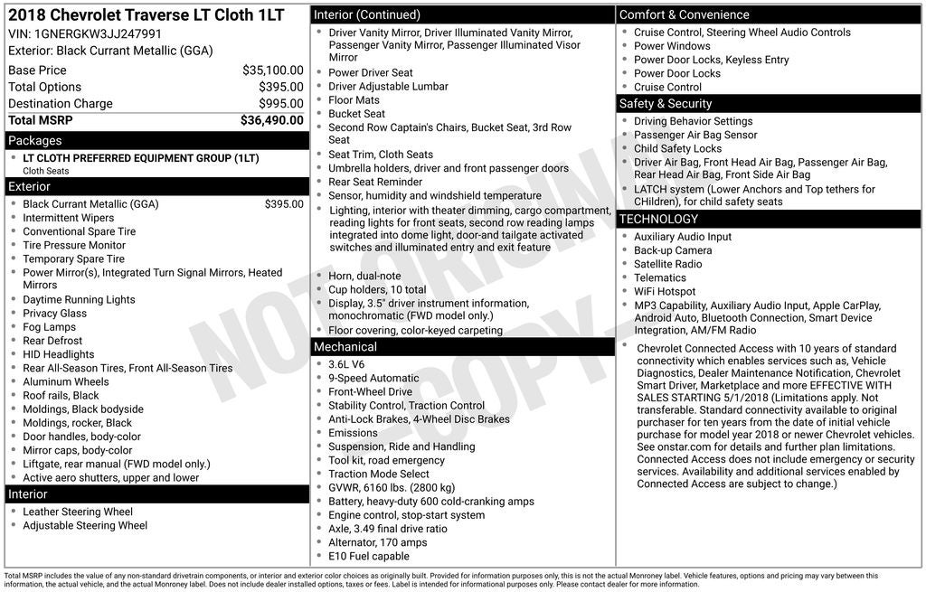 2018 Chevrolet Traverse LT Cloth w/1LT