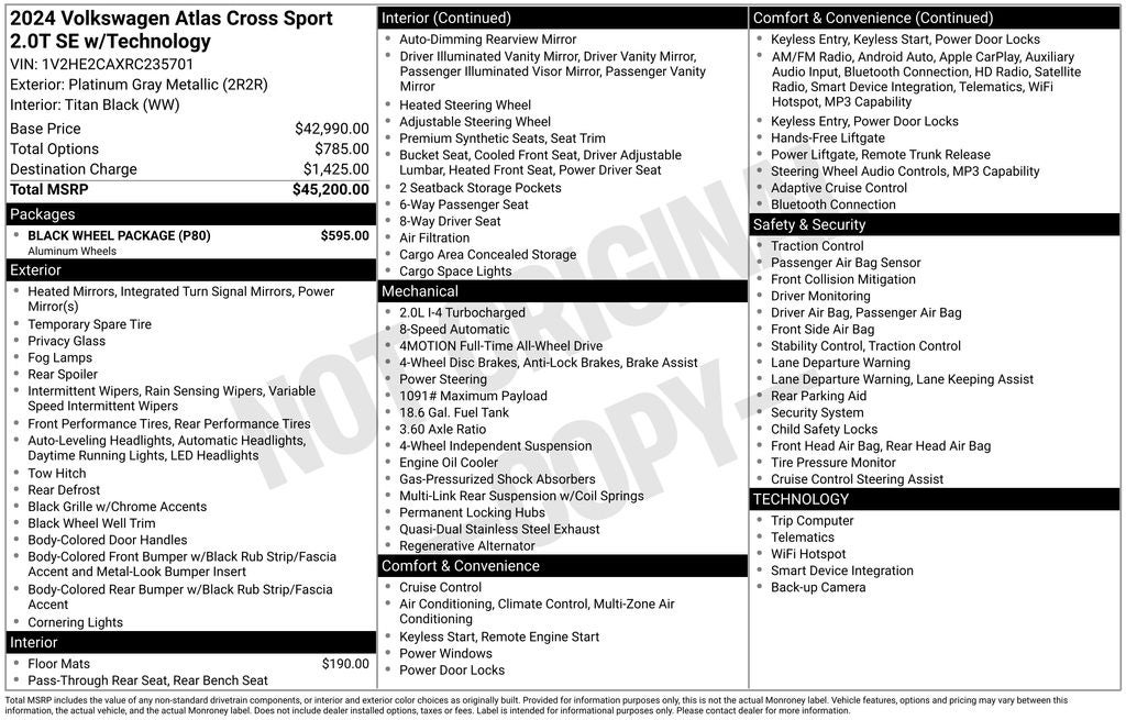 2024 Volkswagen Atlas Cross Sport 2.0T SE w/Technology
