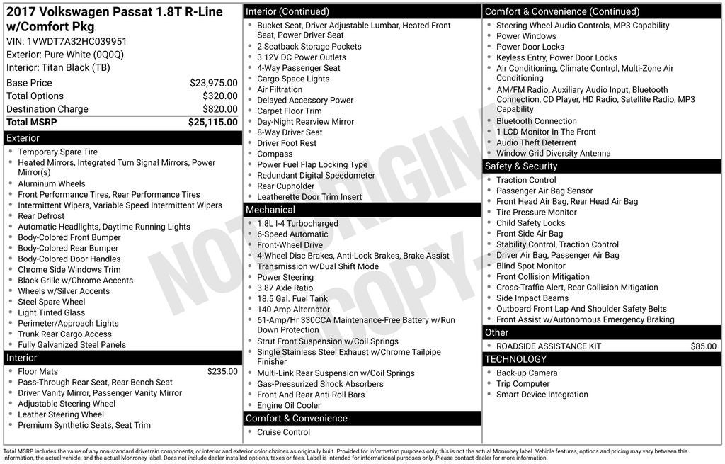 2017 Volkswagen Passat 1.8T R-Line