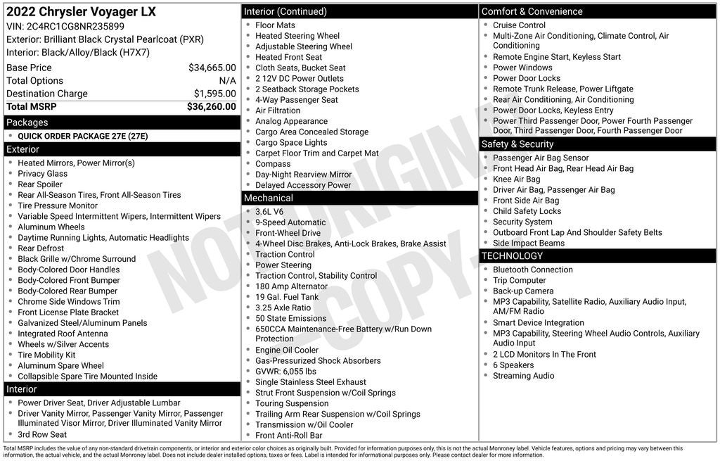 2022 Chrysler Voyager LX