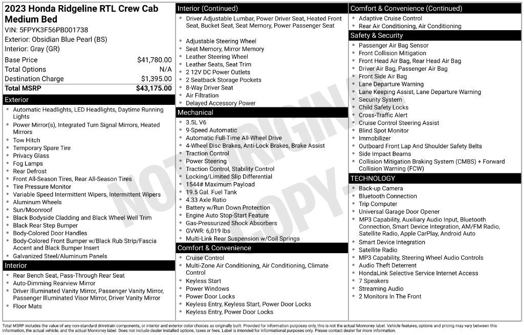 2023 Honda Ridgeline RTL